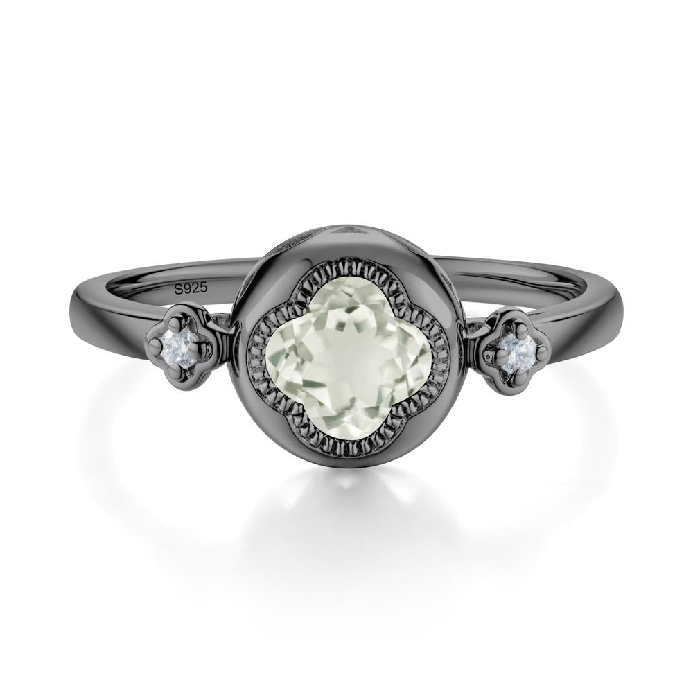 Milgrain Clover Cut Green Amethyst Ring - LUO Jewelry #metal_black finish sterling silver