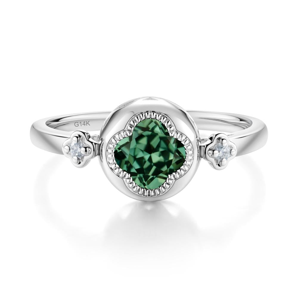 Milgrain Clover Cut Green Sapphire Ring - LUO Jewelry #metal_14k white gold