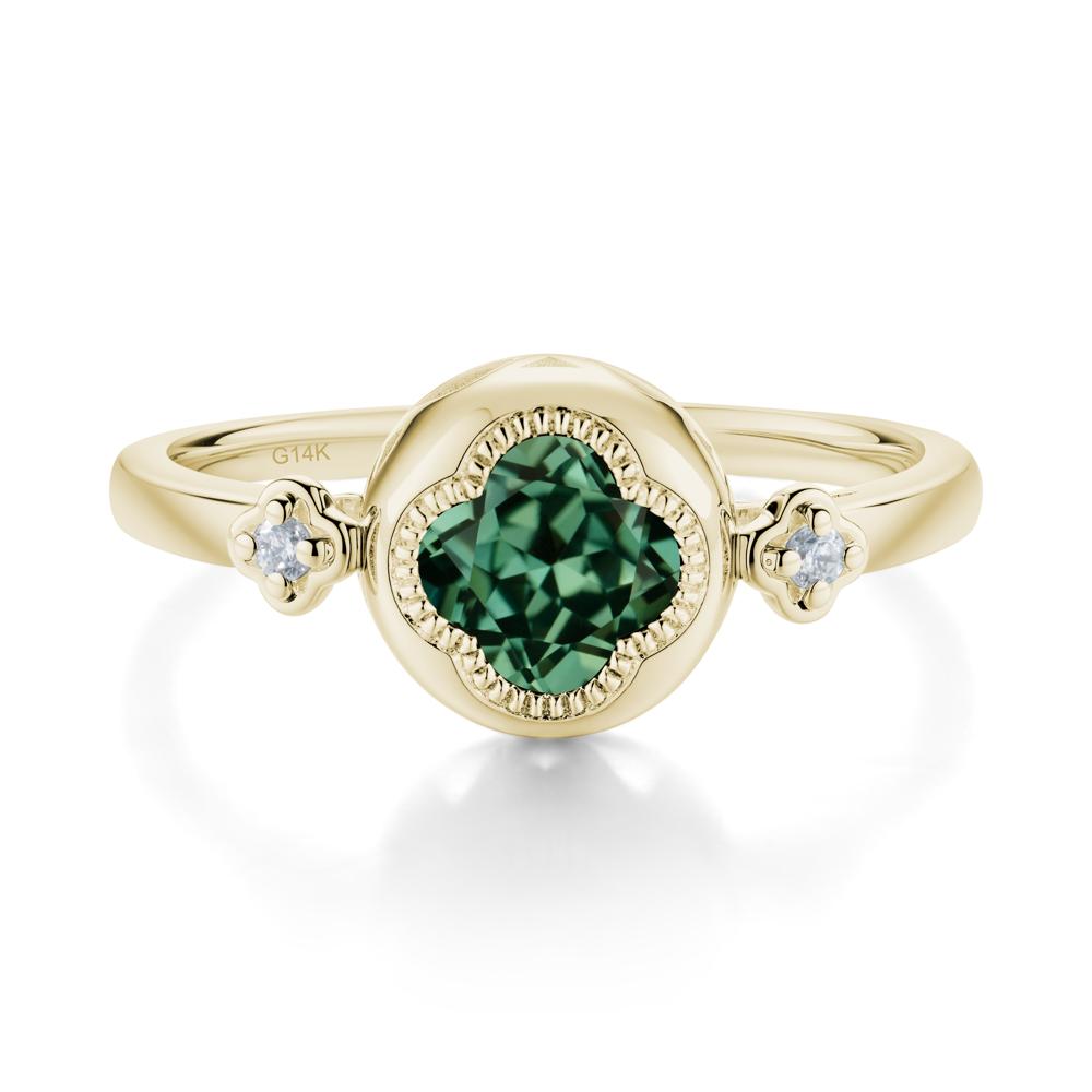 Milgrain Clover Cut Green Sapphire Ring - LUO Jewelry #metal_14k yellow gold