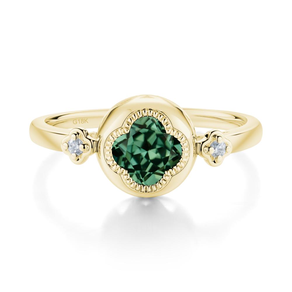 Milgrain Clover Cut Green Sapphire Ring - LUO Jewelry #metal_18k yellow gold