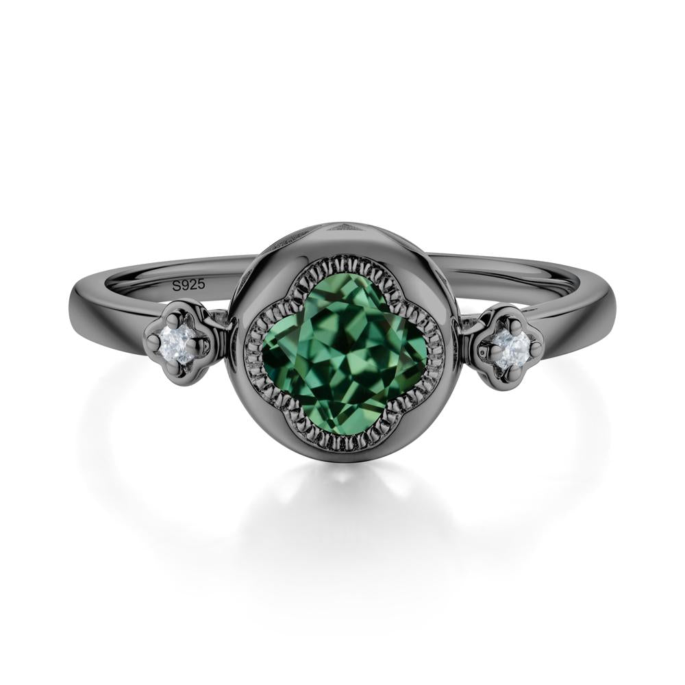 Milgrain Clover Cut Green Sapphire Ring - LUO Jewelry #metal_black finish sterling silver