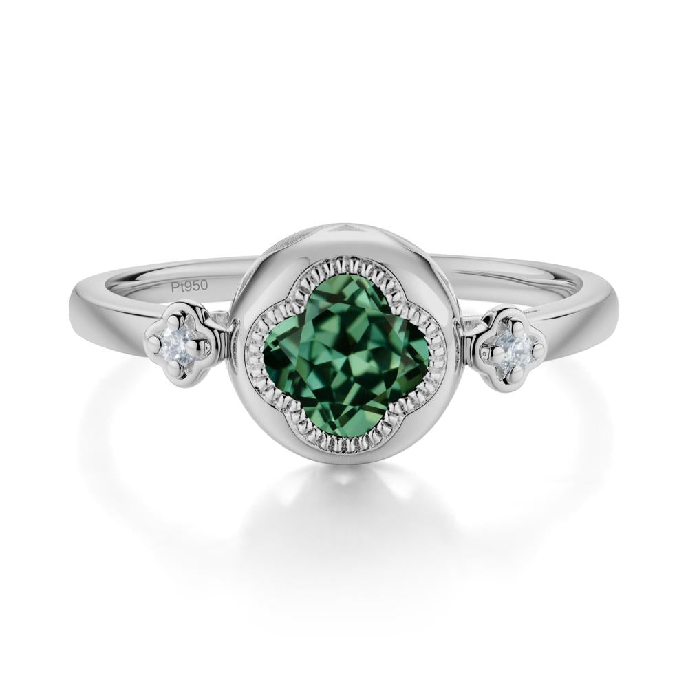 Milgrain Clover Cut Green Sapphire Ring - LUO Jewelry #metal_platinum