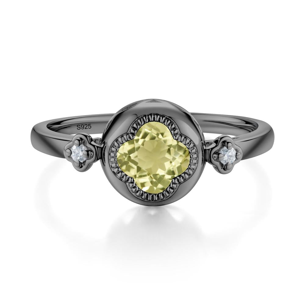 Quatrefoil Inspired Lemon Quartz Statement Ring - LUO Jewelry #metal_black finish sterling silver