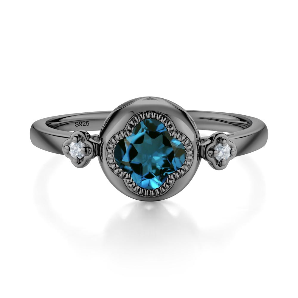 Quatrefoil Inspired London Blue Topaz Statement Ring - LUO Jewelry #metal_black finish sterling silver