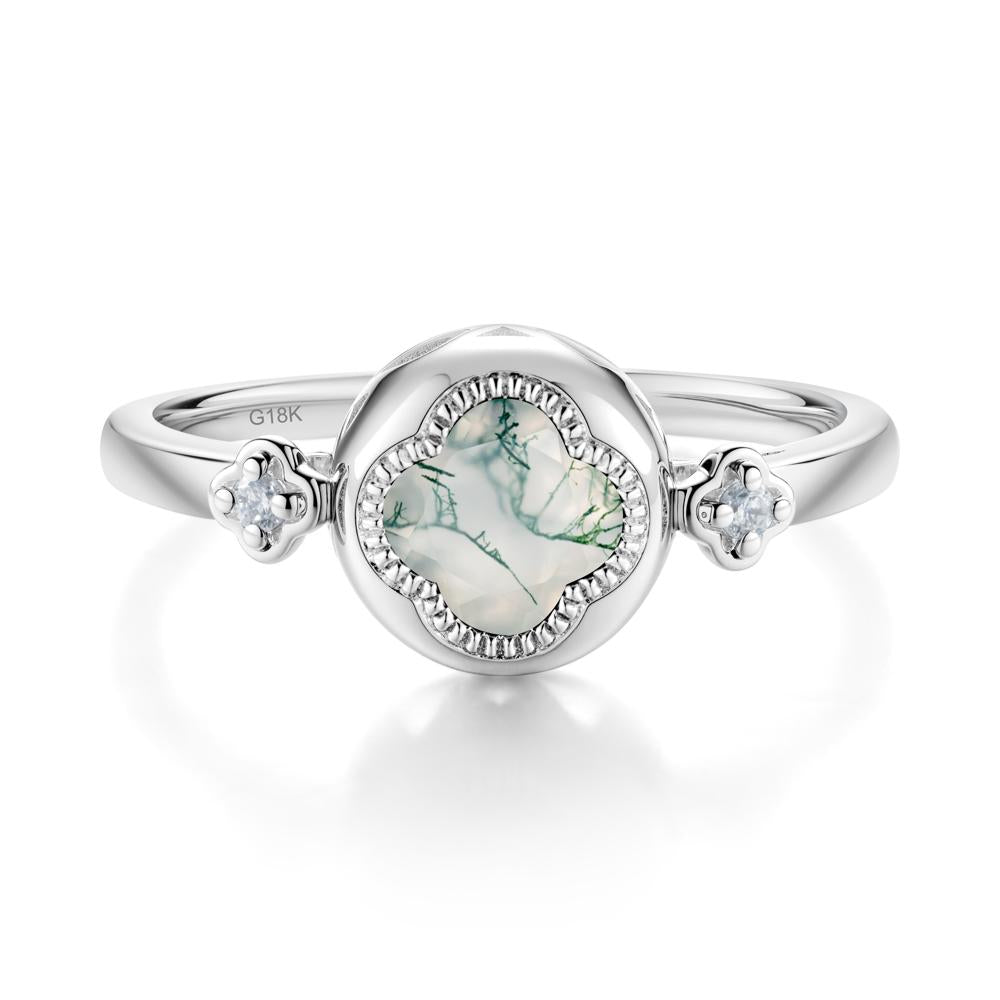 Quatrefoil Inspired Moss Agate Statement Ring - LUO Jewelry #metal_18k white gold