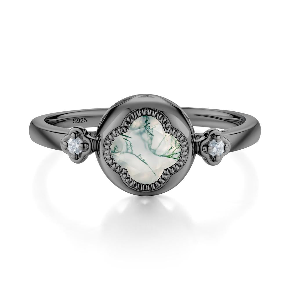 Quatrefoil Inspired Moss Agate Statement Ring - LUO Jewelry #metal_black finish sterling silver