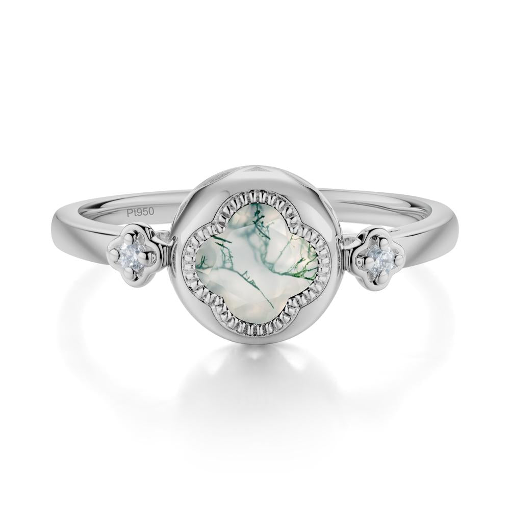 Quatrefoil Inspired Moss Agate Statement Ring - LUO Jewelry #metal_platinum