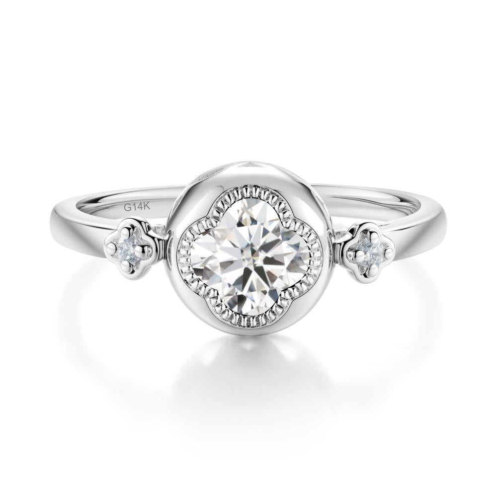 Milgrain Clover Cut Moissanite Ring - LUO Jewelry #metal_14k white gold