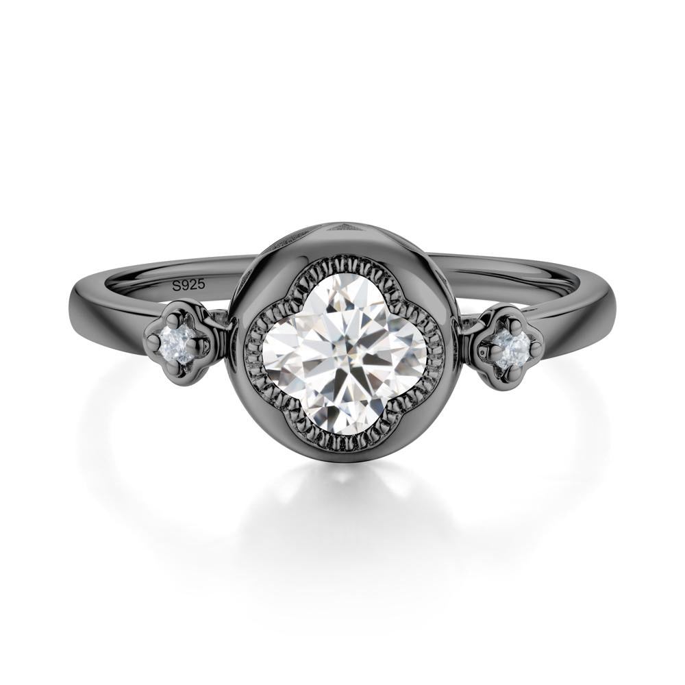 Milgrain Clover Cut Moissanite Ring - LUO Jewelry #metal_black finish sterling silver