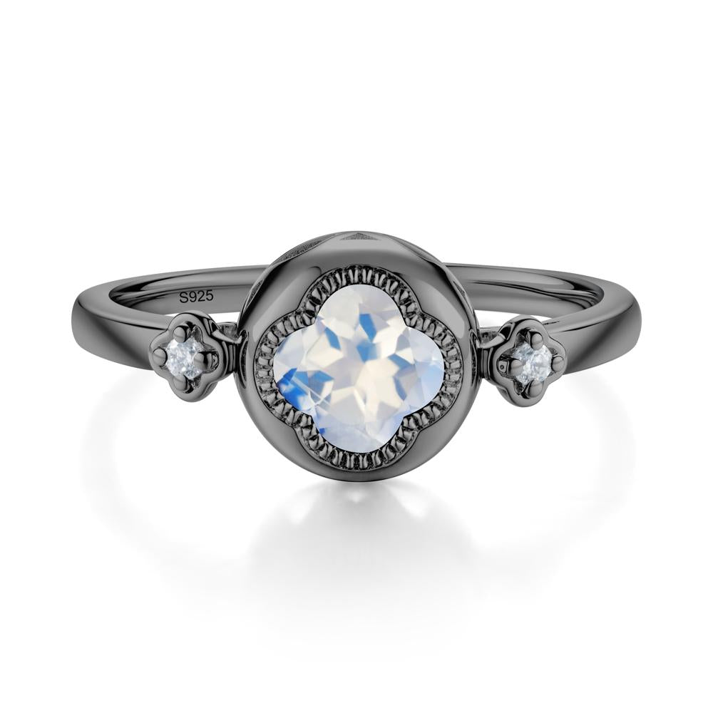 Milgrain Clover Cut Moonstone Ring - LUO Jewelry #metal_black finish sterling silver