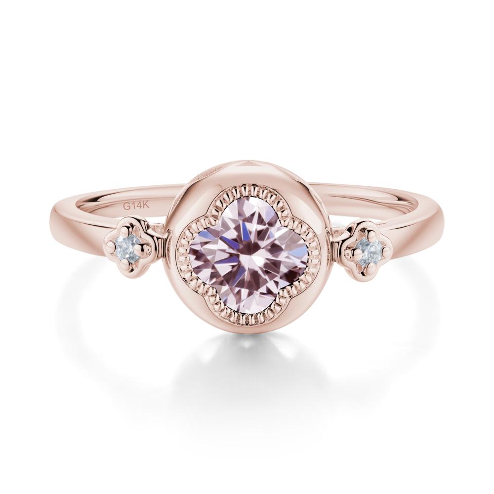 Milgrain Clover Cut Pink Cubic Zirconia Ring - LUO Jewelry #metal_14k rose gold