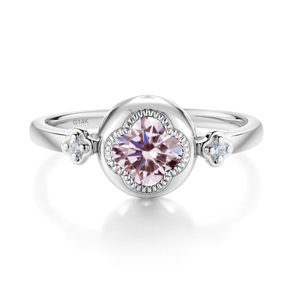 Milgrain Clover Cut Pink Cubic Zirconia Ring - LUO Jewelry #metal_14k white gold