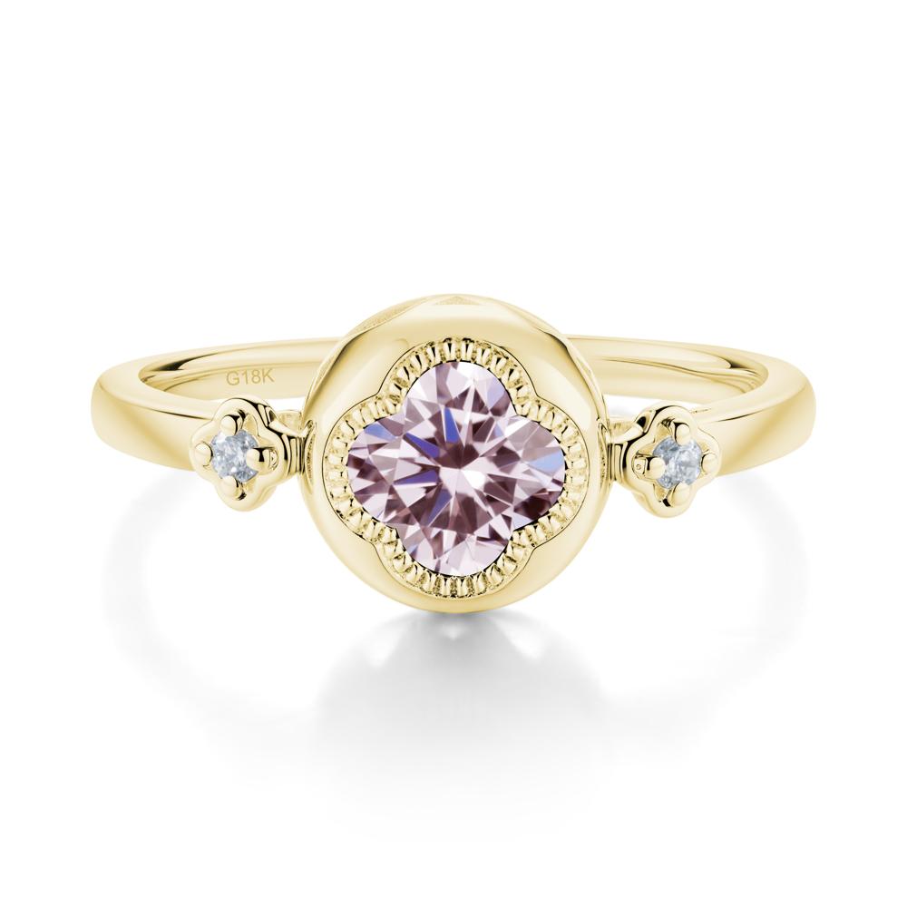 Milgrain Clover Cut Pink Cubic Zirconia Ring - LUO Jewelry #metal_18k yellow gold