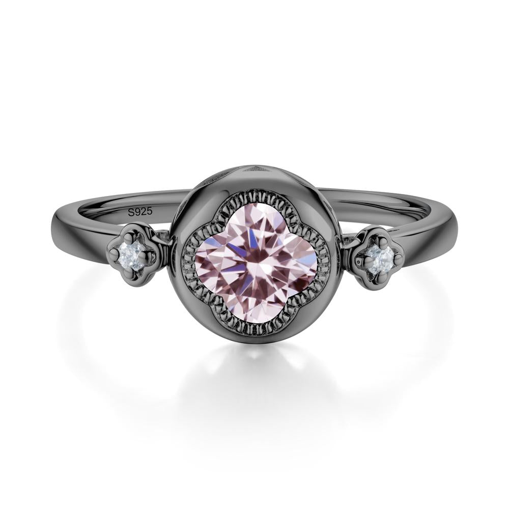 Milgrain Clover Cut Pink Cubic Zirconia Ring - LUO Jewelry #metal_black finish sterling silver