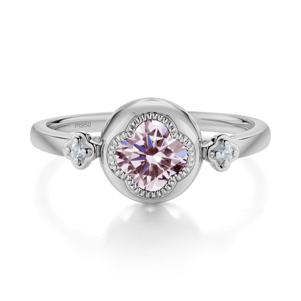 Milgrain Clover Cut Pink Cubic Zirconia Ring - LUO Jewelry #metal_platinum