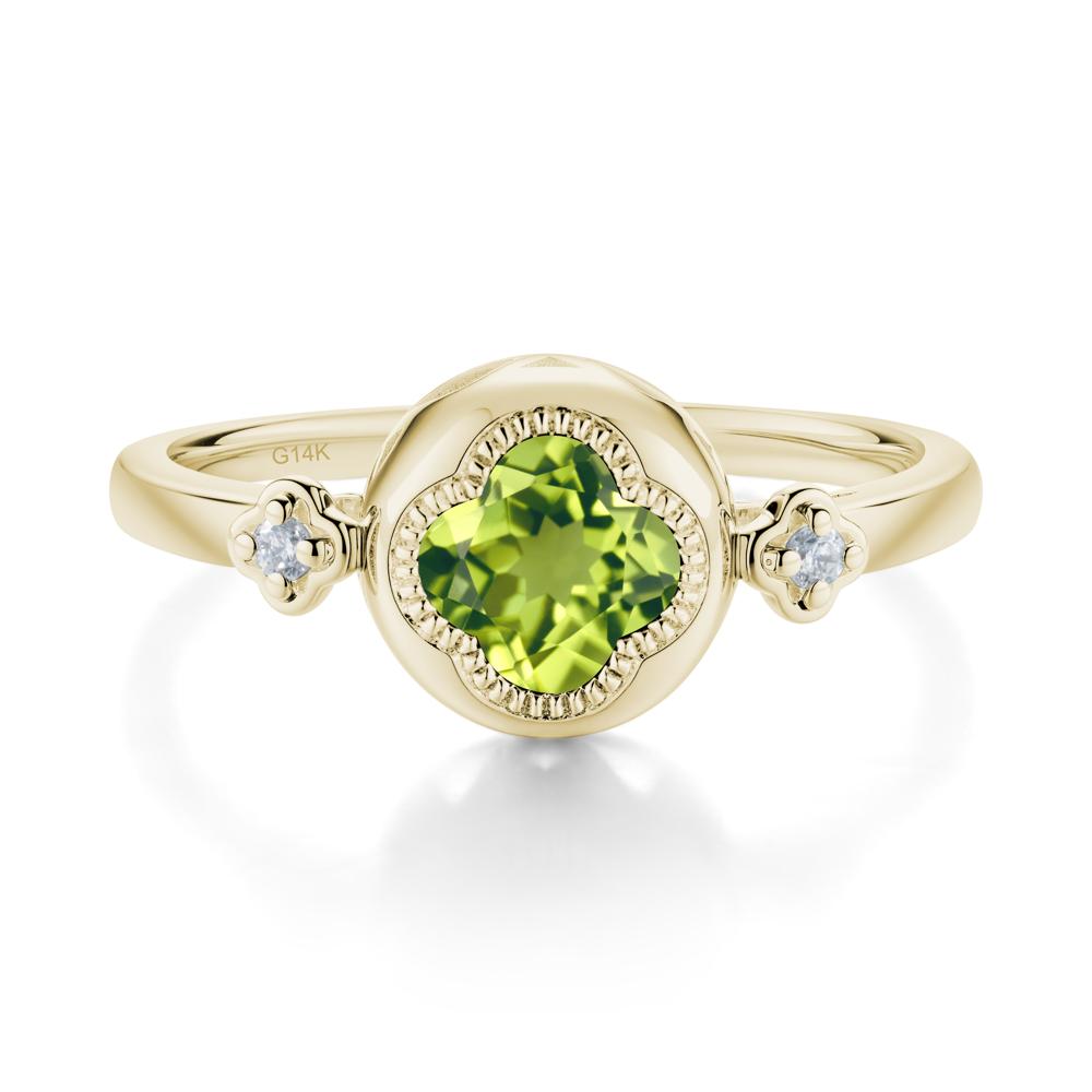 Milgrain Clover Cut Peridot Ring - LUO Jewelry #metal_14k yellow gold