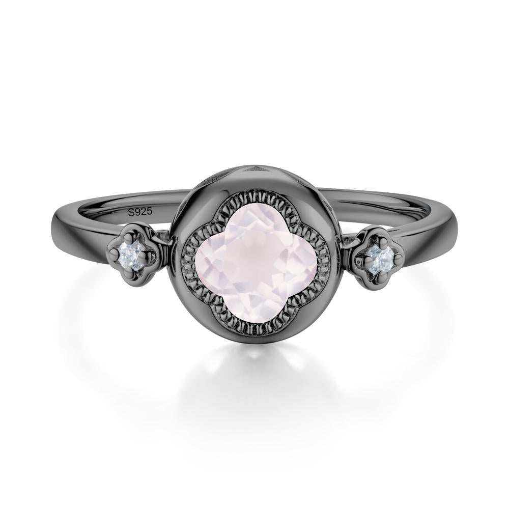 Quatrefoil Inspired Rose Quartz Statement Ring - LUO Jewelry #metal_black finish sterling silver