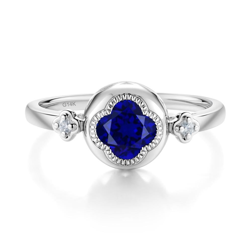 Milgrain Clover Cut Sapphire Ring - LUO Jewelry #metal_14k white gold