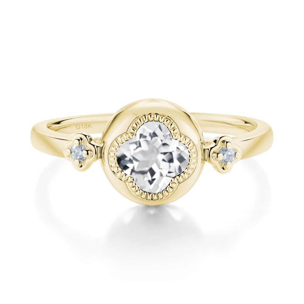 Milgrain Clover Cut White Topaz Ring - LUO Jewelry #metal_18k yellow gold