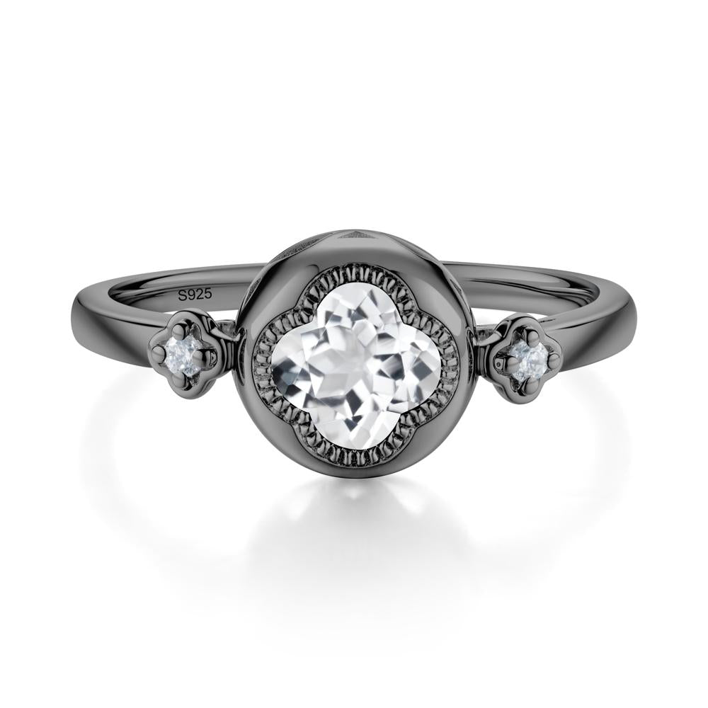 Milgrain Clover Cut White Topaz Ring - LUO Jewelry #metal_black finish sterling silver