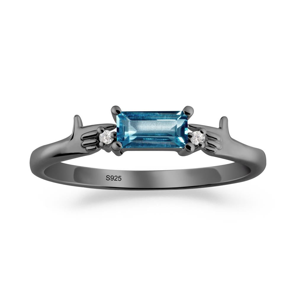 Creative Baguette London Blue Topaz Ring - LUO Jewelry #metal_black finish sterling silver