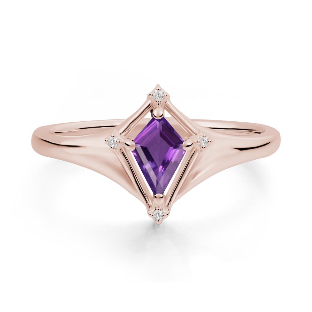 Kite Cut Amethyst Ring with Compass Setting - LUO Jewelry #metal_14k rose gold
