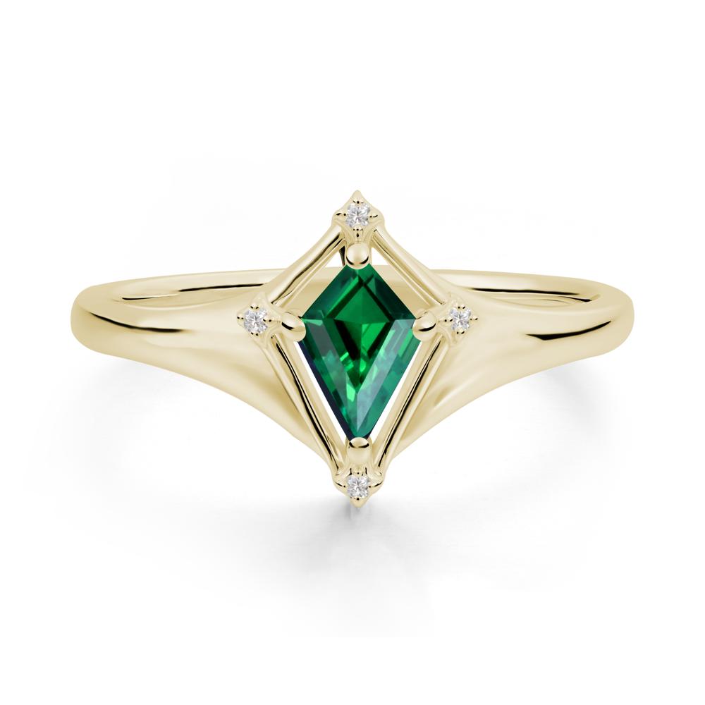Kite Cut Emerald Ring with Compass Setting - LUO Jewelry #metal_14k yellow gold