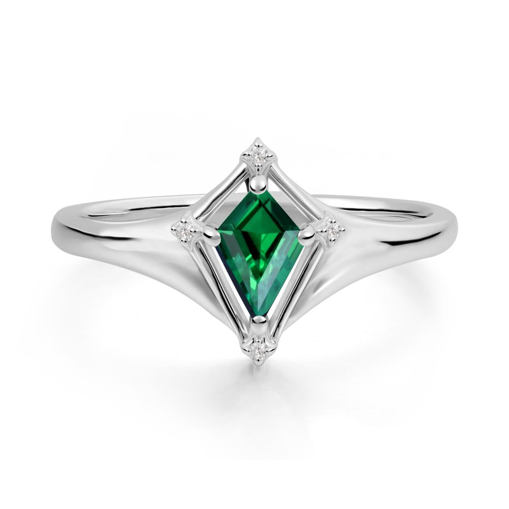 Kite Cut Emerald Ring with Compass Setting - LUO Jewelry #metal_18k white gold