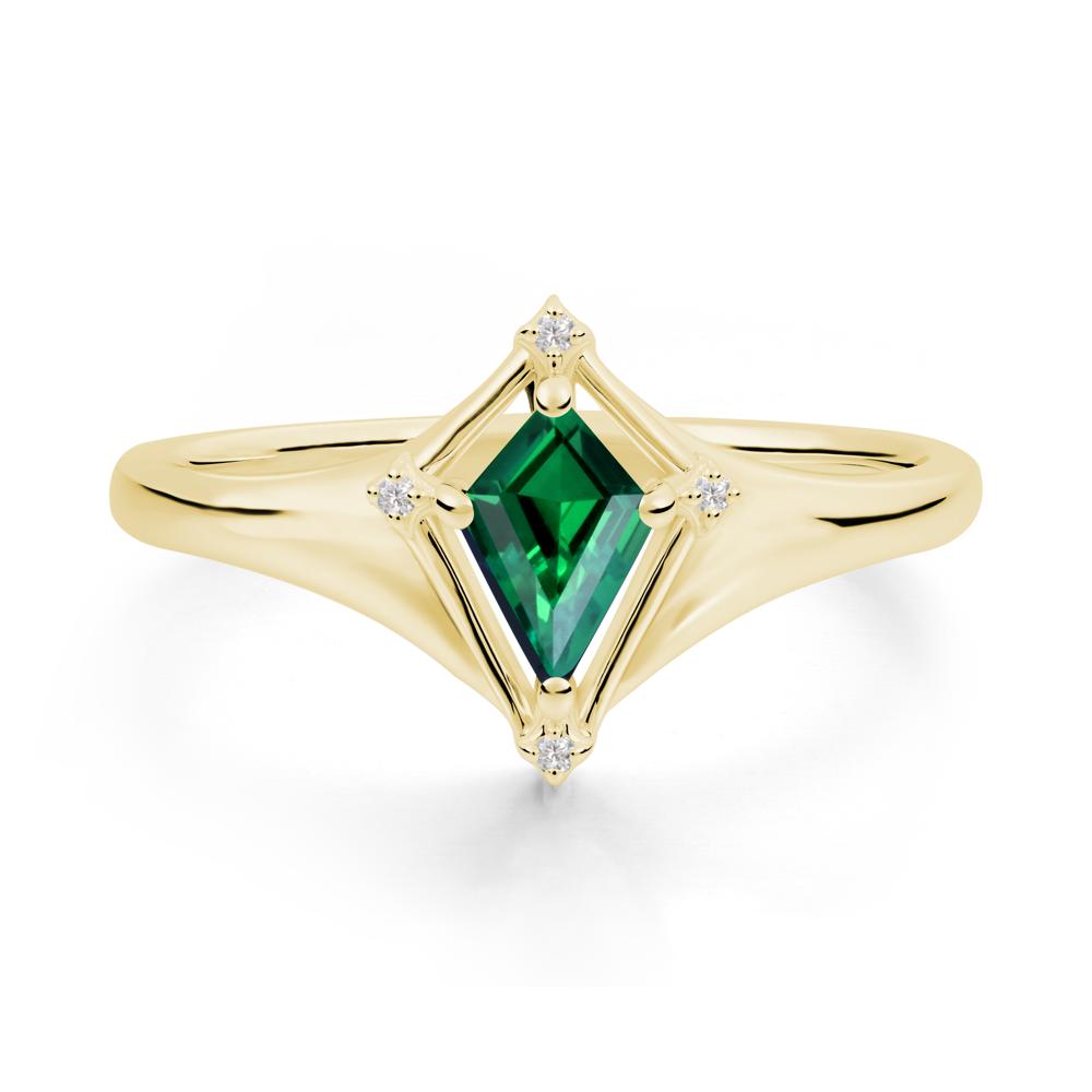 Kite Cut Emerald Ring with Compass Setting - LUO Jewelry #metal_18k yellow gold
