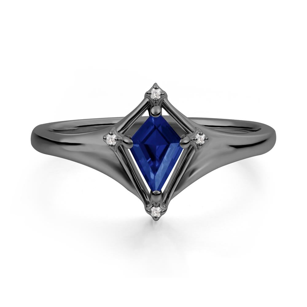 Kite Cut Sapphire Ring with Compass Setting - LUO Jewelry #metal_black finish sterling silver