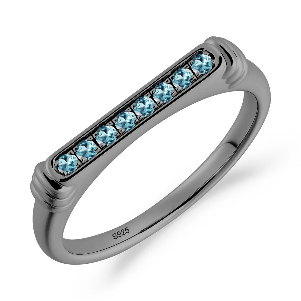 Pave London Blue Topaz Bar Setting Ring - LUO Jewelry #metal_black finish sterling silver