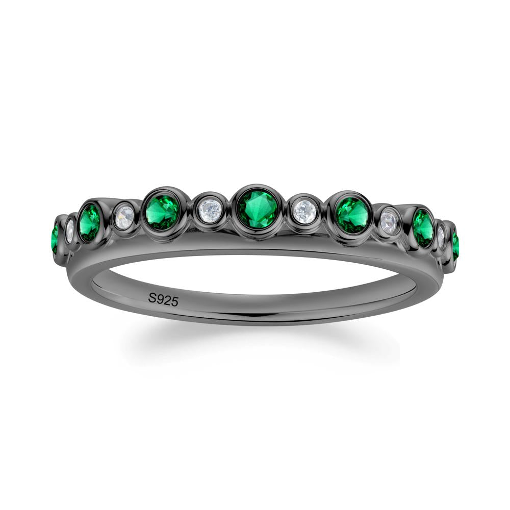 Alternating Emerald and Cubic Zirconia Bubble Band Ring - LUO Jewelry #metal_black finish sterling silver