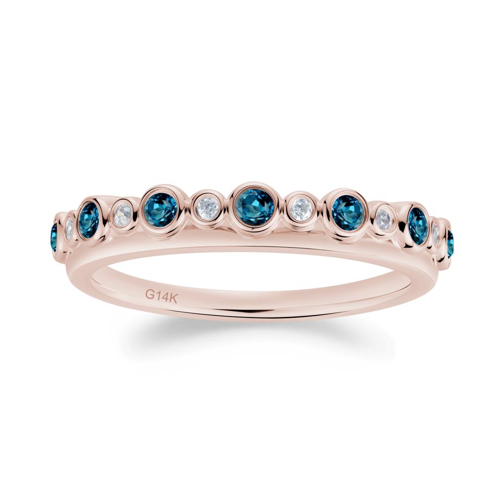 Alternating London Blue Topaz and Cubic Zirconia Bubble Band Ring - LUO Jewelry #metal_14k rose gold