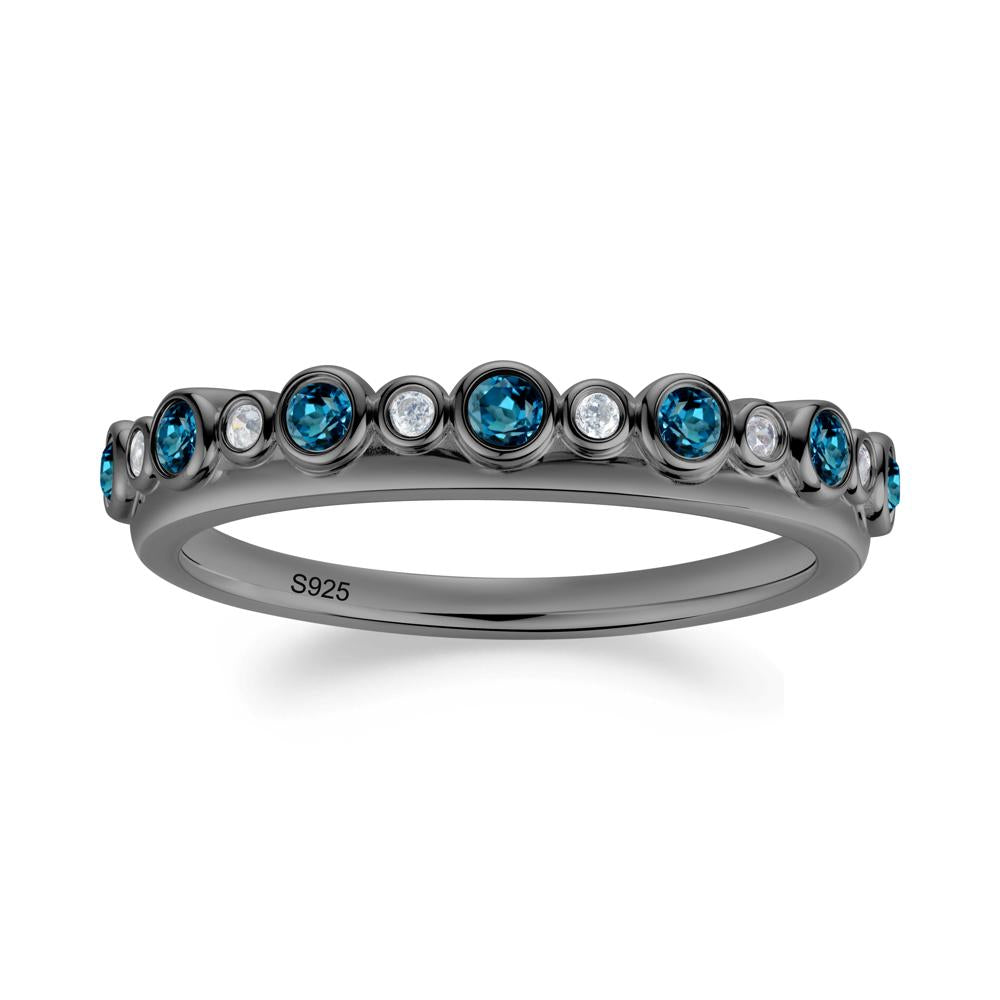 Alternating London Blue Topaz and Cubic Zirconia Bubble Band Ring - LUO Jewelry #metal_black finish sterling silver