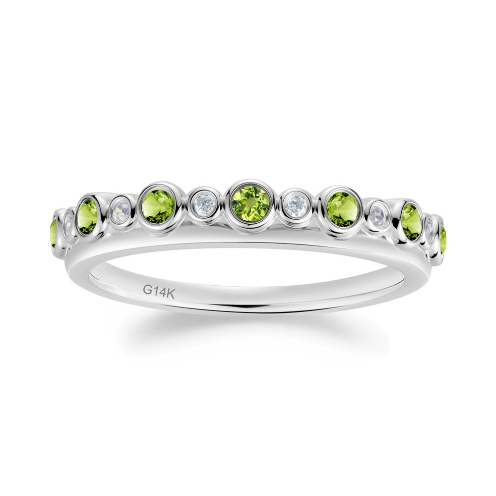 Alternating Cubic Zirconia and Peridot Bubble Band Ring - LUO Jewelry #metal_14k white gold