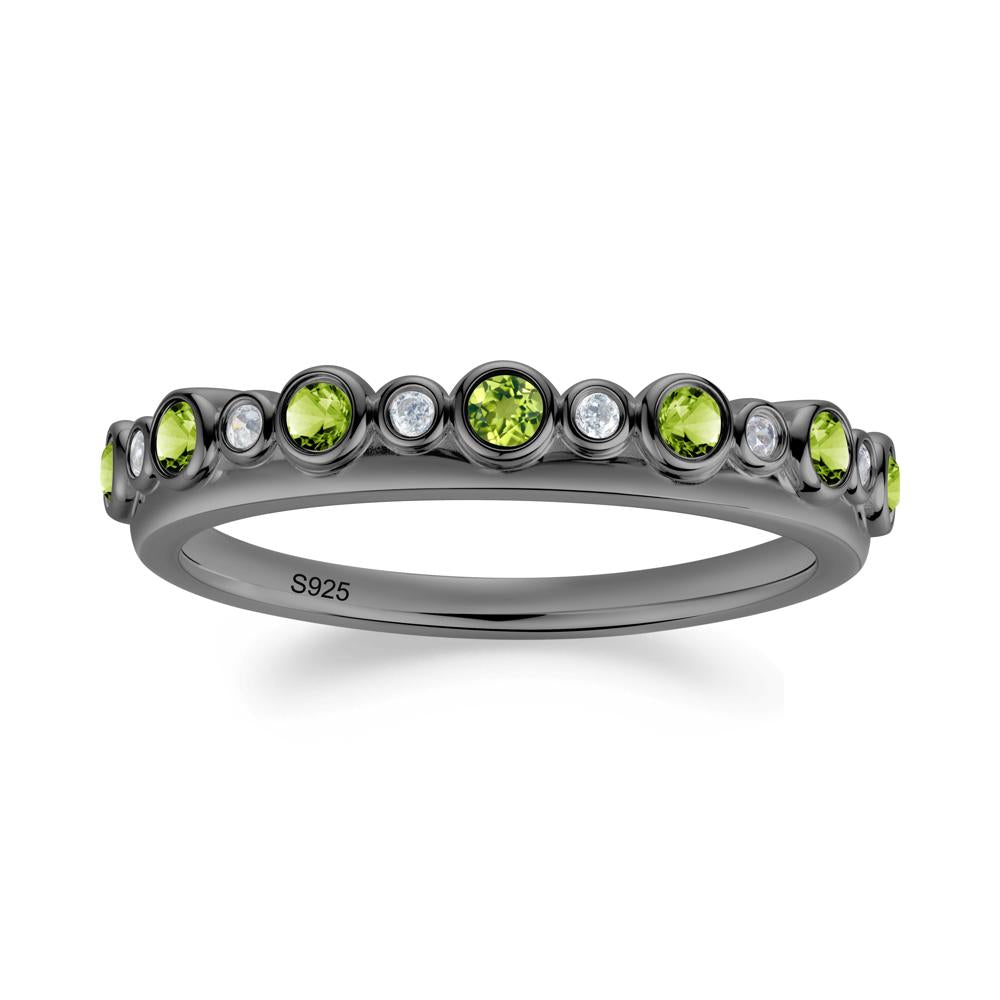Alternating Cubic Zirconia and Peridot Bubble Band Ring - LUO Jewelry #metal_black finish sterling silver