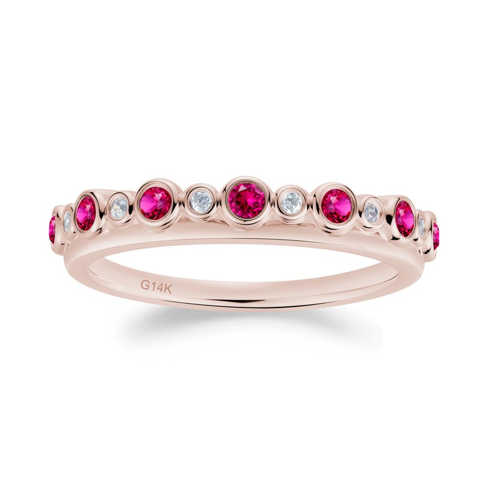 Alternating Ruby and Cubic Zirconia Bubble Band Ring - LUO Jewelry #metal_14k rose gold