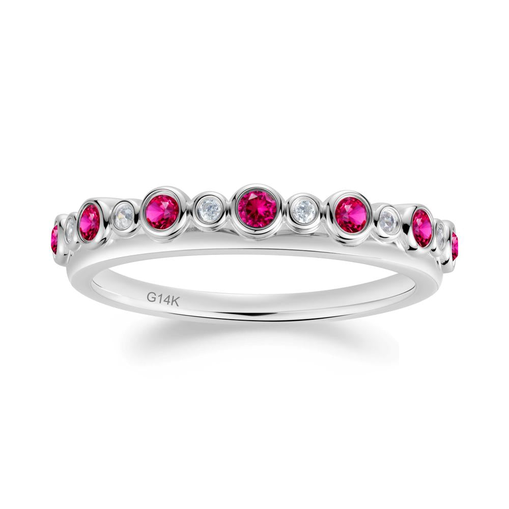 Alternating Ruby and Cubic Zirconia Bubble Band Ring - LUO Jewelry #metal_14k white gold