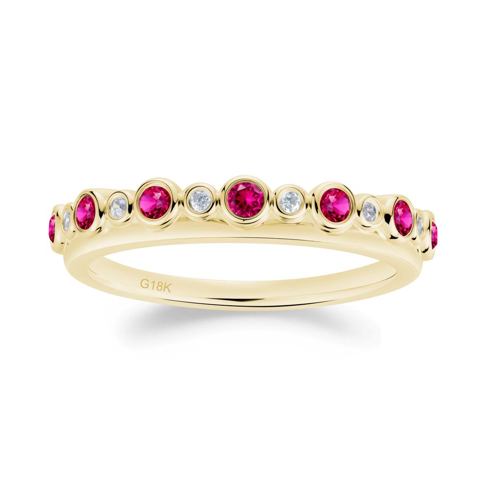 Alternating Ruby and Cubic Zirconia Bubble Band Ring - LUO Jewelry #metal_18k yellow gold