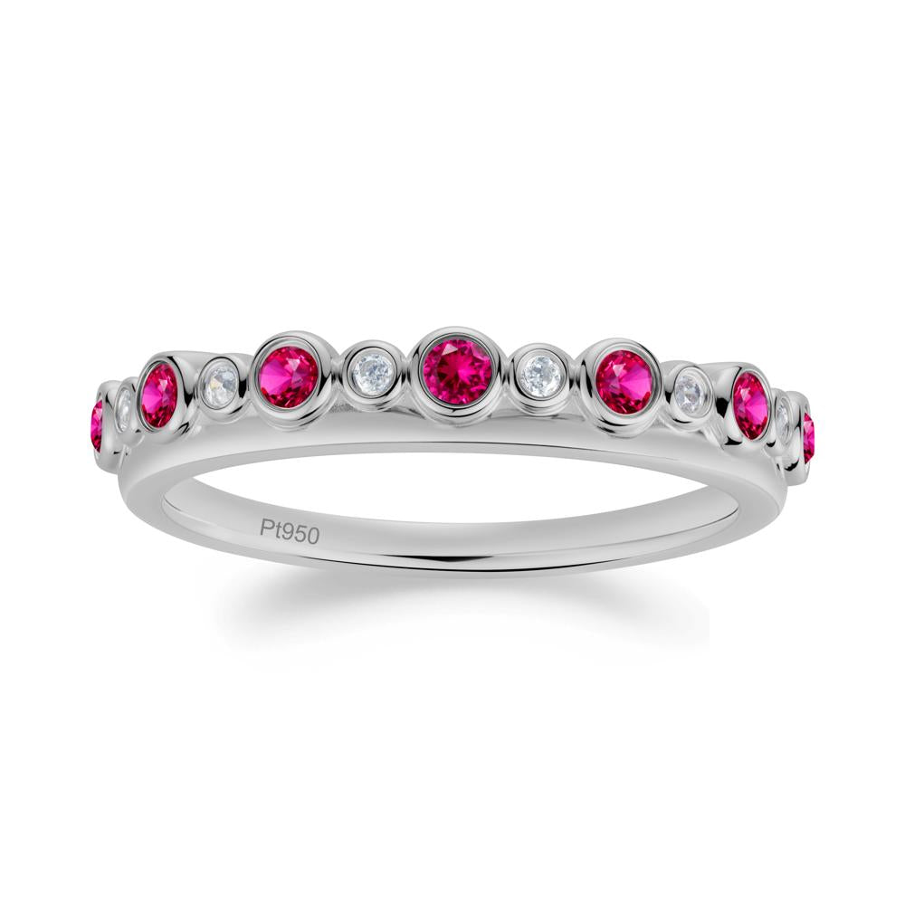 Alternating Ruby and Cubic Zirconia Bubble Band Ring - LUO Jewelry #metal_platinum