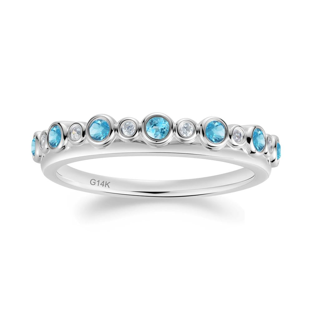 Alternating Swiss Blue Topaz and Cubic Zirconia Bubble Band Ring - LUO Jewelry #metal_14k white gold