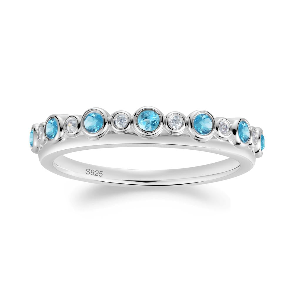 Alternating Swiss Blue Topaz and Cubic Zirconia Bubble Band Ring - LUO Jewelry #metal_sterling silver
