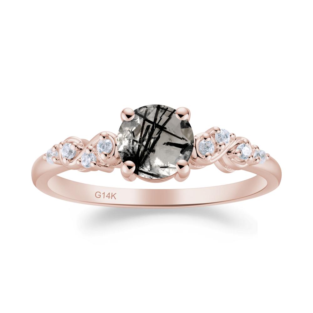 Simple Round Black Rutilated Quartz Infinity Ring - LUO Jewelry #metal_14k rose gold