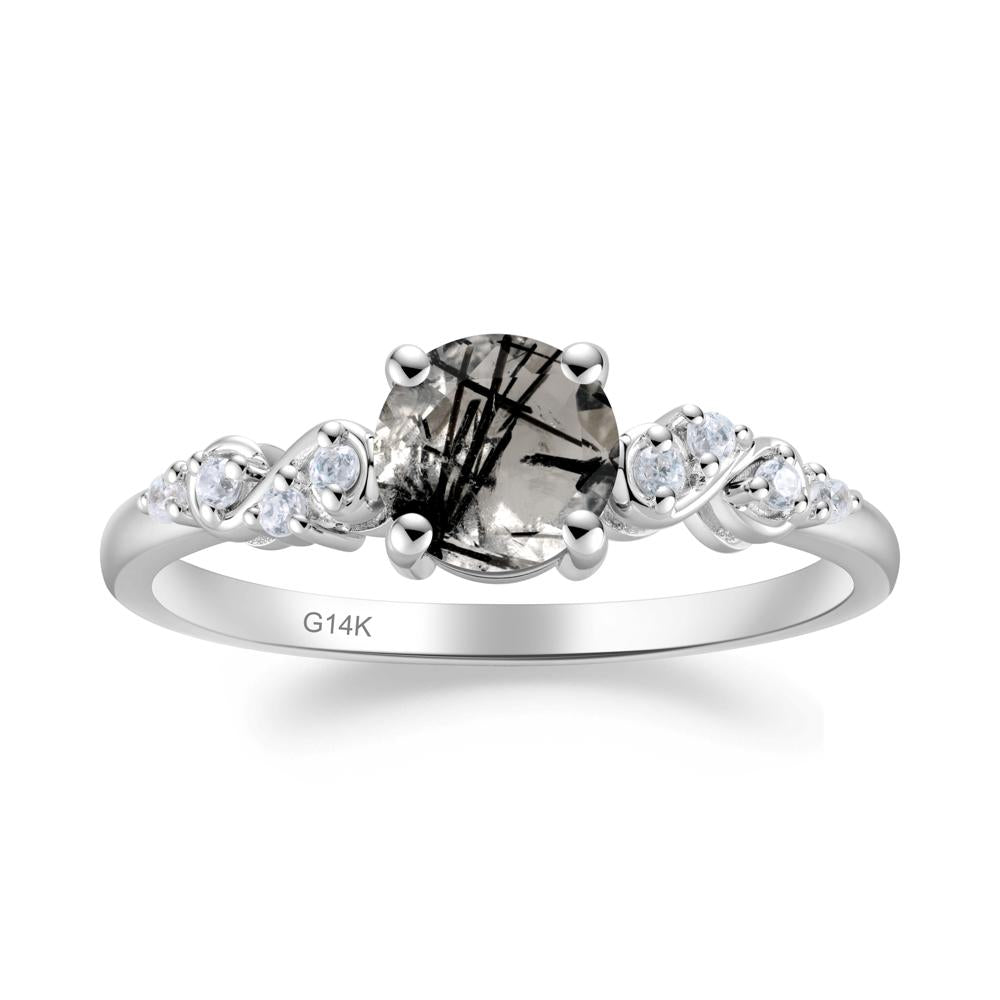 Simple Round Black Rutilated Quartz Infinity Ring - LUO Jewelry #metal_14k white gold