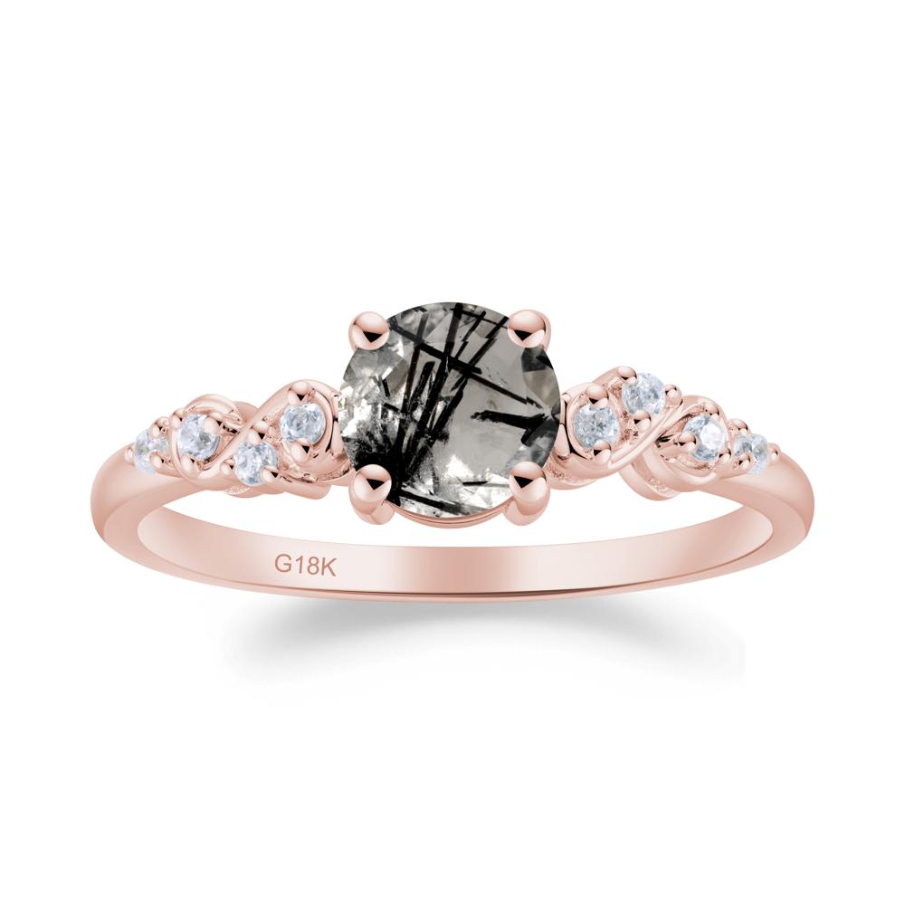 Simple Round Black Rutilated Quartz Infinity Ring - LUO Jewelry #metal_18k rose gold