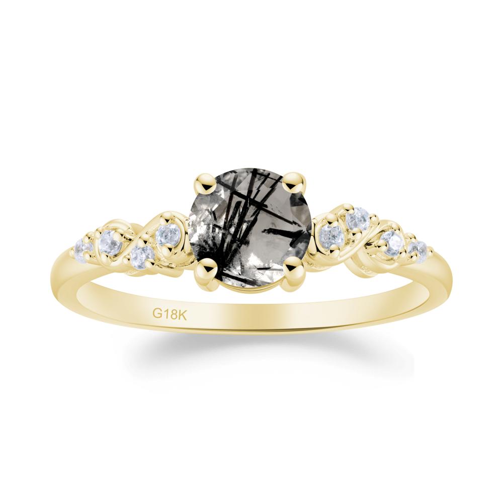 Simple Round Black Rutilated Quartz Infinity Ring - LUO Jewelry #metal_18k yellow gold