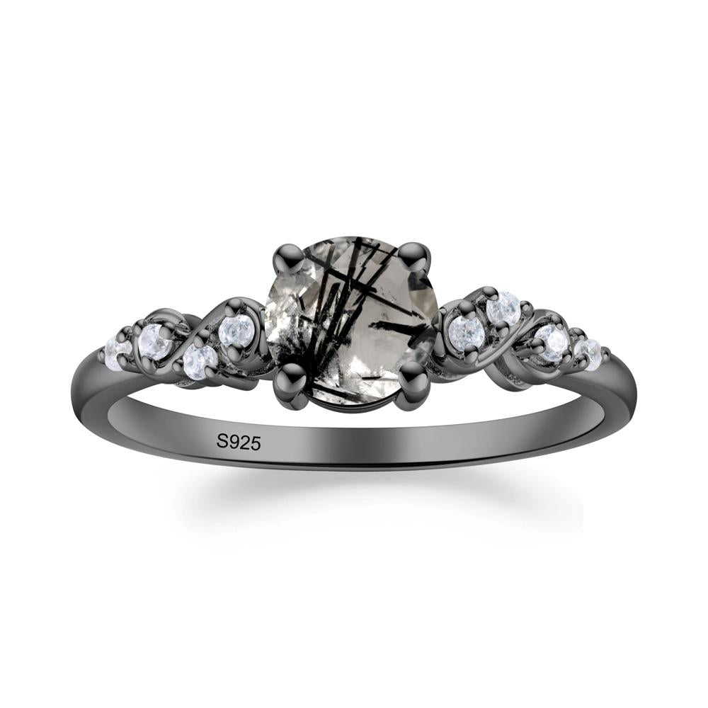 Simple Round Black Rutilated Quartz Infinity Ring - LUO Jewelry #metal_black finish sterling silver
