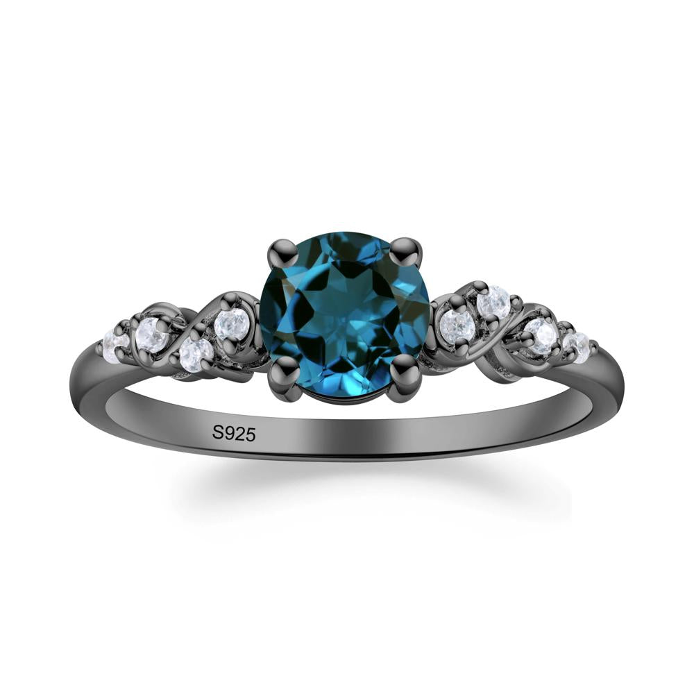 Simple Round London Blue Topaz Infinity Ring - LUO Jewelry #metal_black finish sterling silver