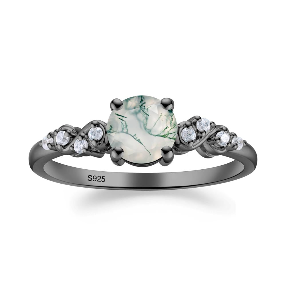 Simple Round Moss Agate Infinity Ring - LUO Jewelry #metal_black finish sterling silver