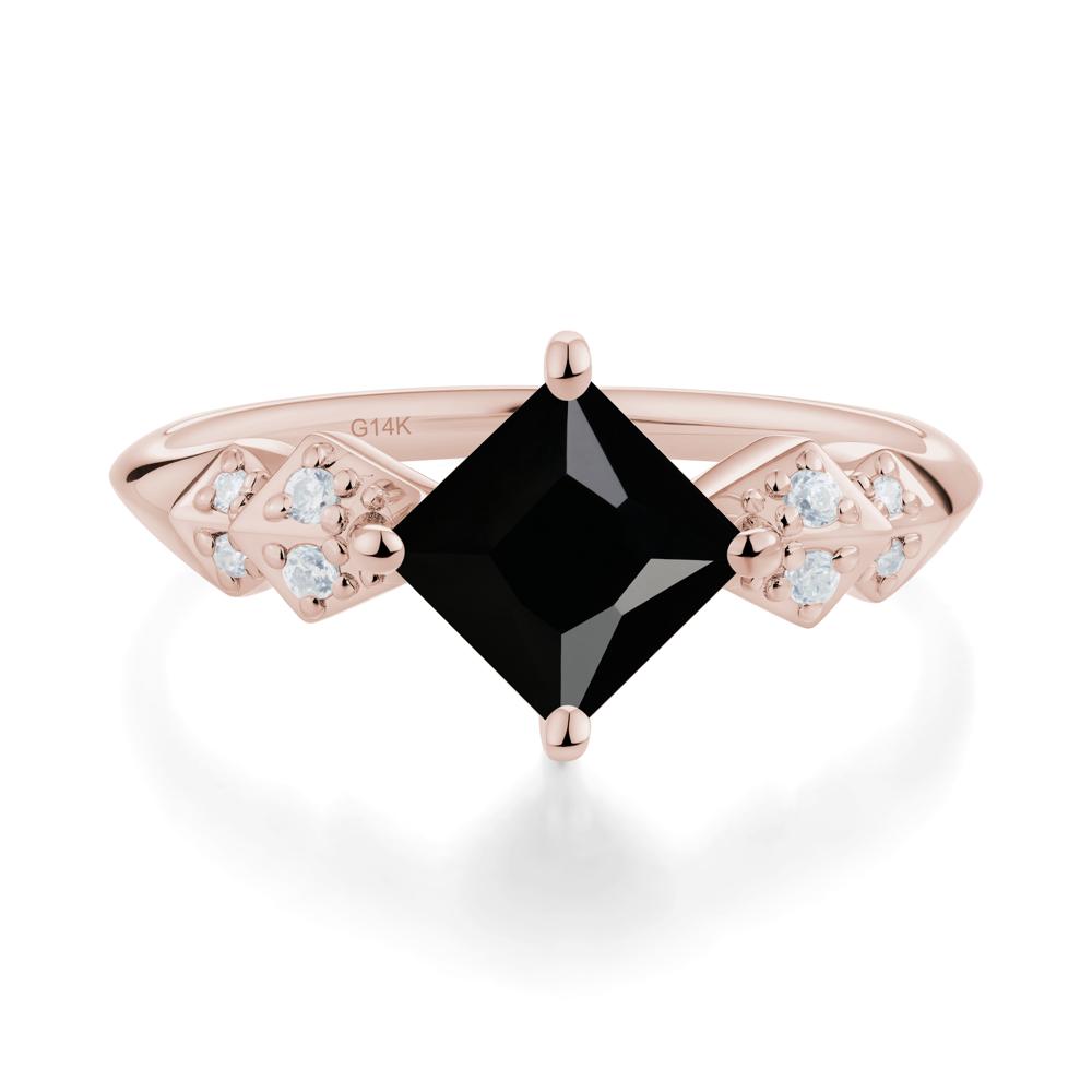 Square Black Spinel Engagement Ring - LUO Jewelry #metal_14k rose gold
